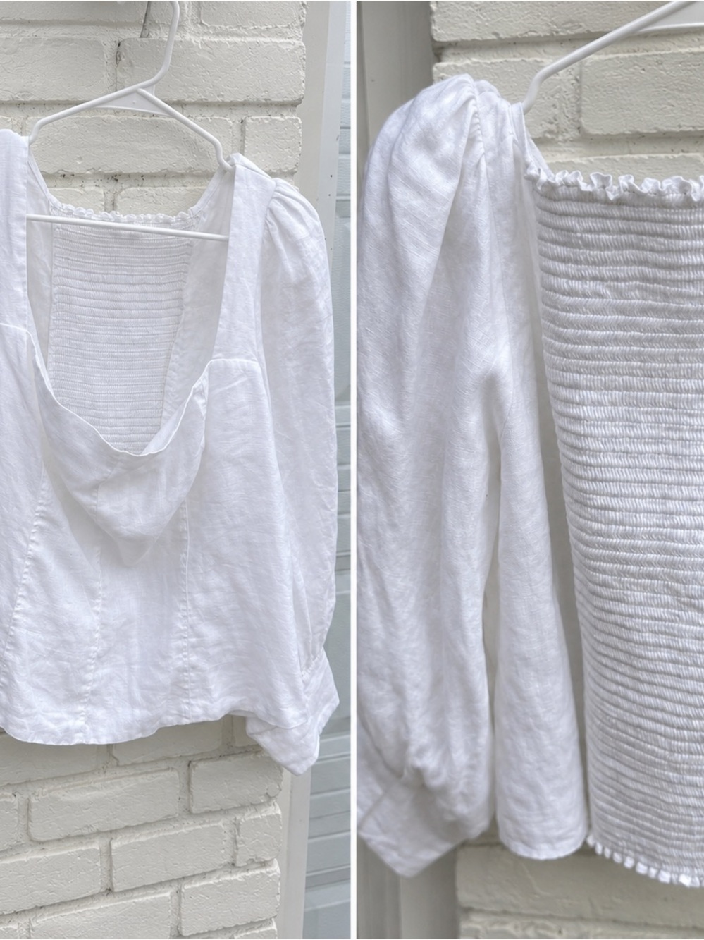 Reformation White Smocked Textured Top